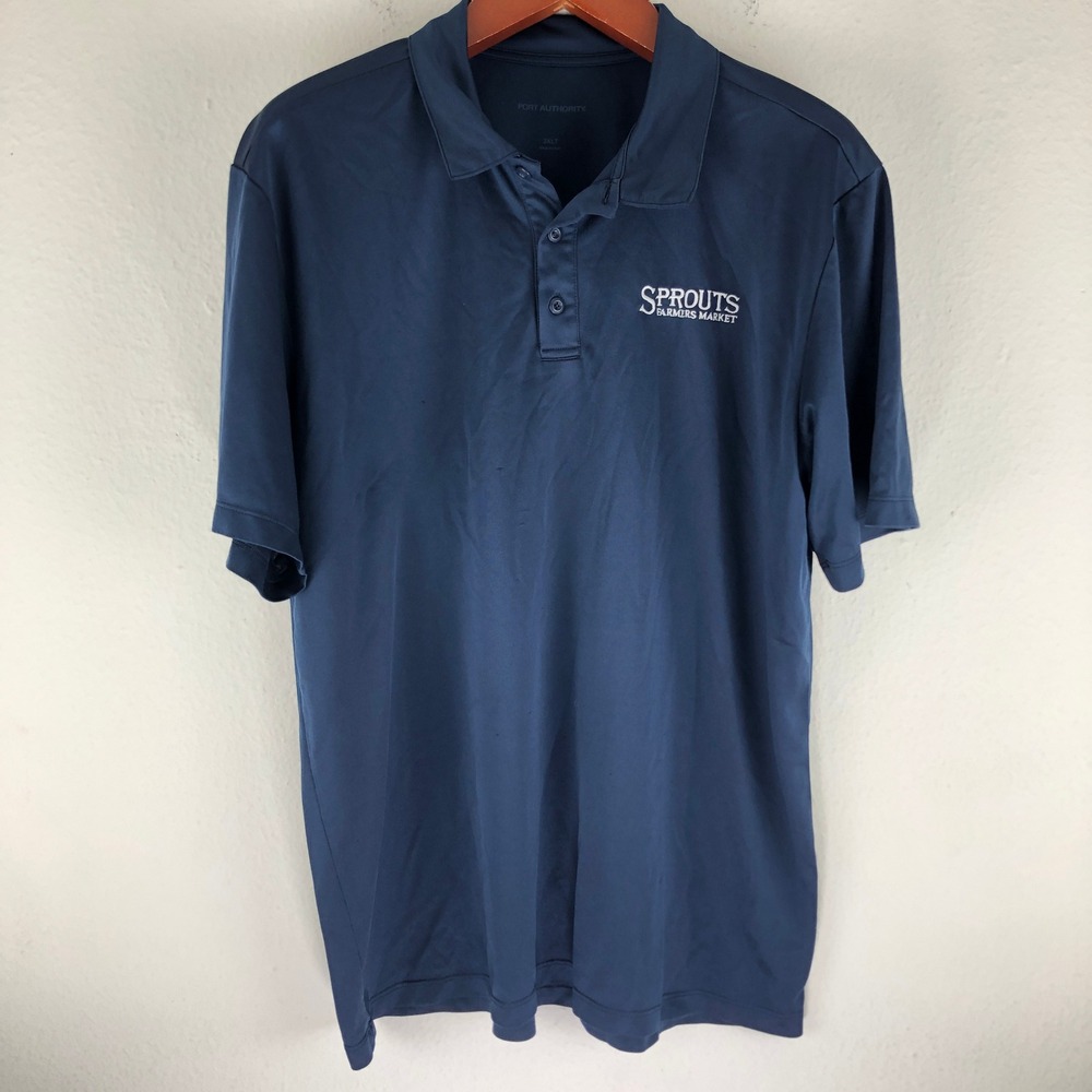 Sprouts Farmers Market Employee Uniform Polo Shirts Mens 2XL Tall Navy Blue Logo